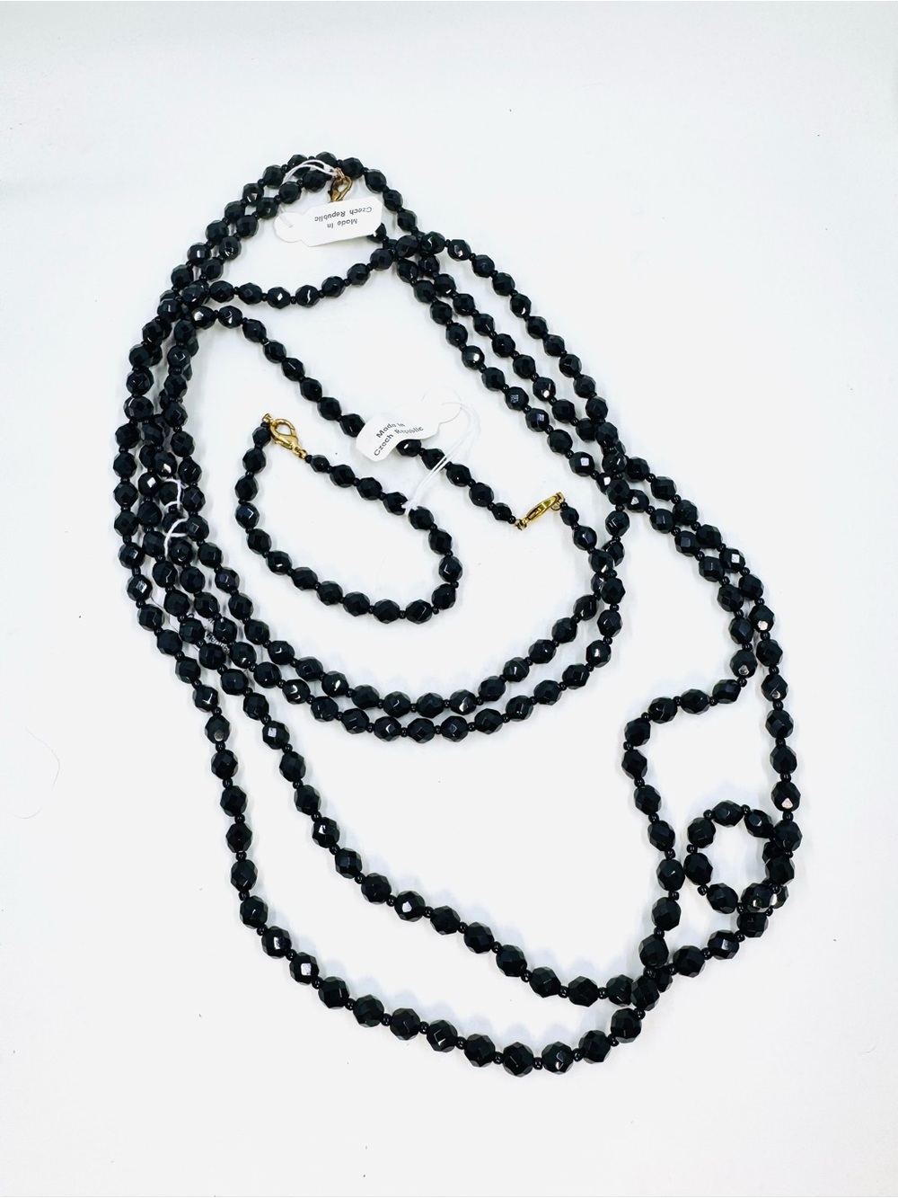 CZECH GLASS BUNDLE 60”+34” Faceted Beaded Necklaces & 8” Bracelet NWT